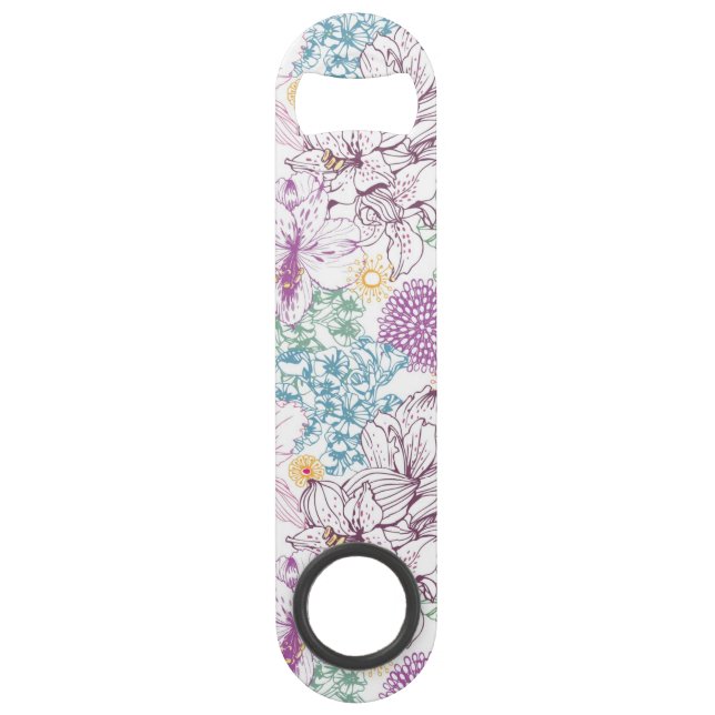 Lovely pattern with colorful flowers speed bottle opener (Front)