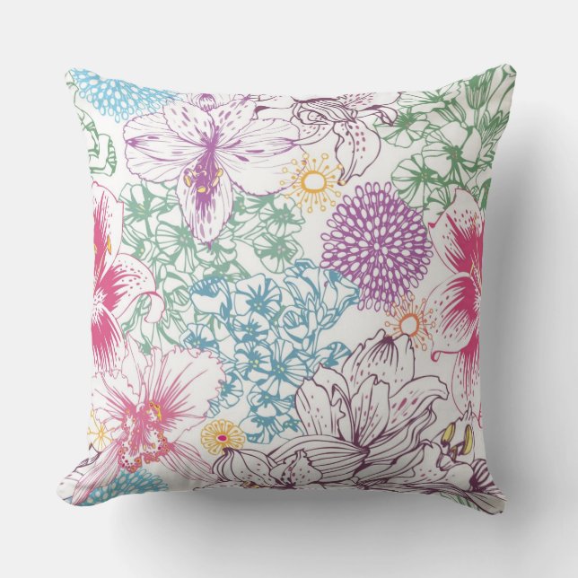 Lovely pattern with colorful flowers throw pillow (Front)