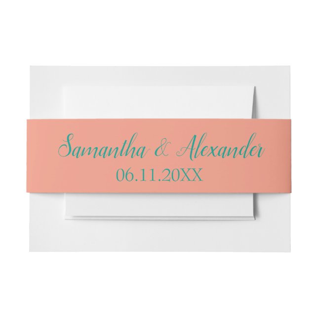 Lovely Peach and Teal Invitation Belly Band (Front Example)