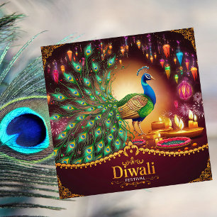 Lovely Peacock Diya Festival of Light Happy Diwali Holiday Card