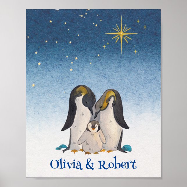 Lovely Penguin Family Watercolor Poster (Front)