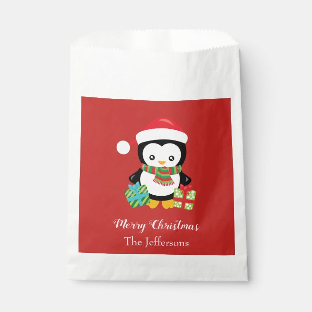 Lovely Penguin Merry Christmas Favor Bag (Front)
