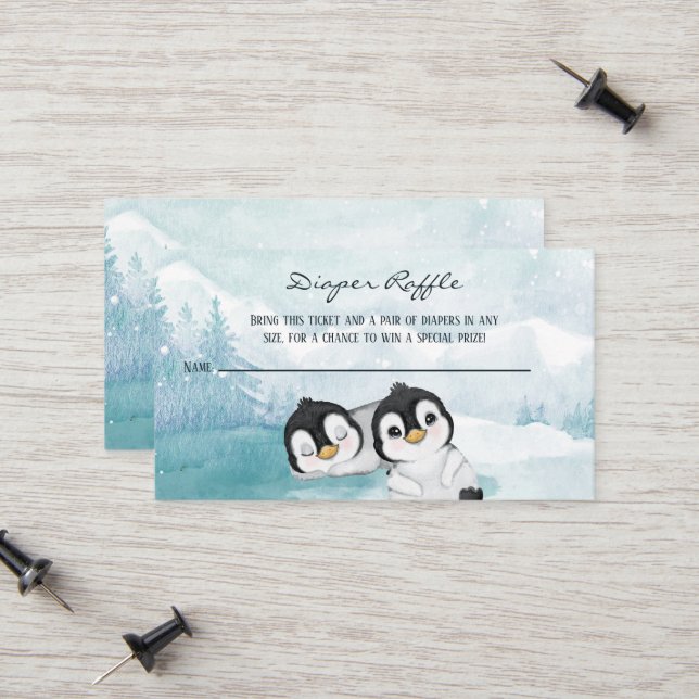 Lovely Penguins Baby Shower Diaper Raffle Tickets (Front/Back In Situ)