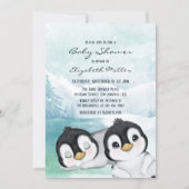 Lovely Penguins Snow Landscape Baby Shower Invitation (Front)