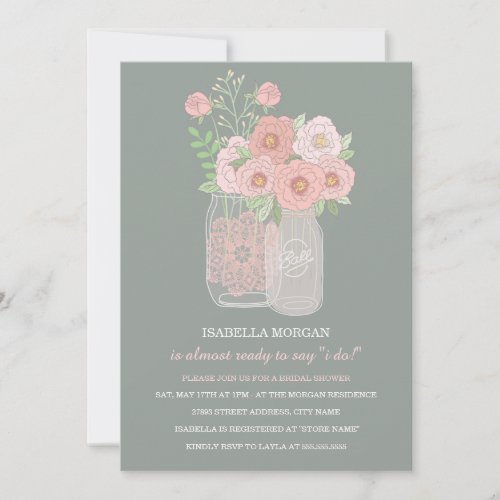 Lovely Peonies Mason Jar Bridal Shower Invitation