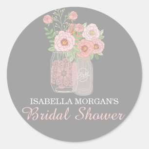 Lovely Peonies Mason Jar Bridal Shower Sticker
