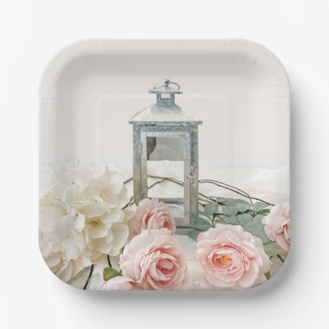 Lovely peonies & white hydraneas paper plates (Front)