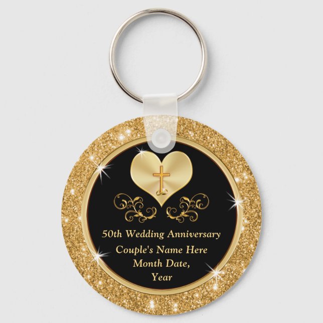 Lovely Personalized 50th Anniversary Party Favors Keychain (Front)