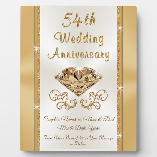 Lovely Personalized 54th Wedding Anniversary Gift Plaque