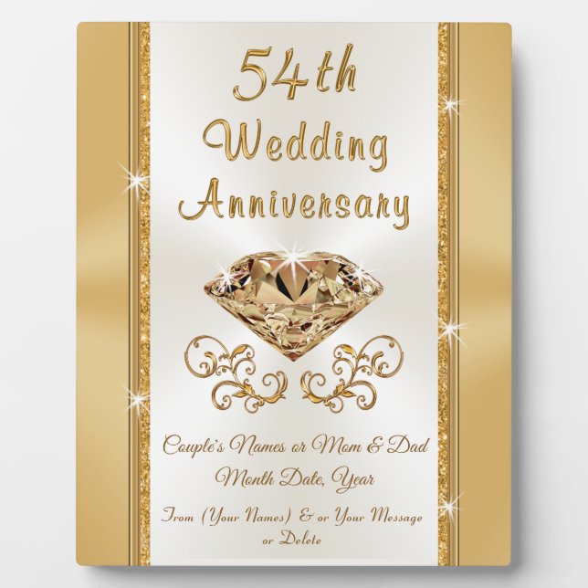 Lovely Personalized 54th Wedding Anniversary Gift Plaque (Front)