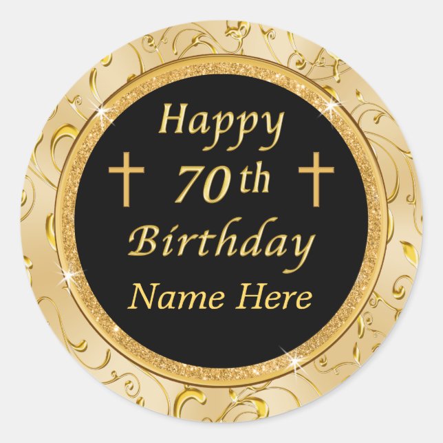 Lovely Personalized 70th Birthday Favor Stickers (Front)