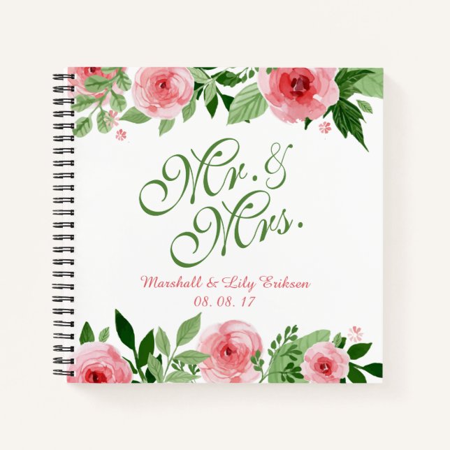 Lovely Personalized Floral Wedding Guestbook Notebook (Front)