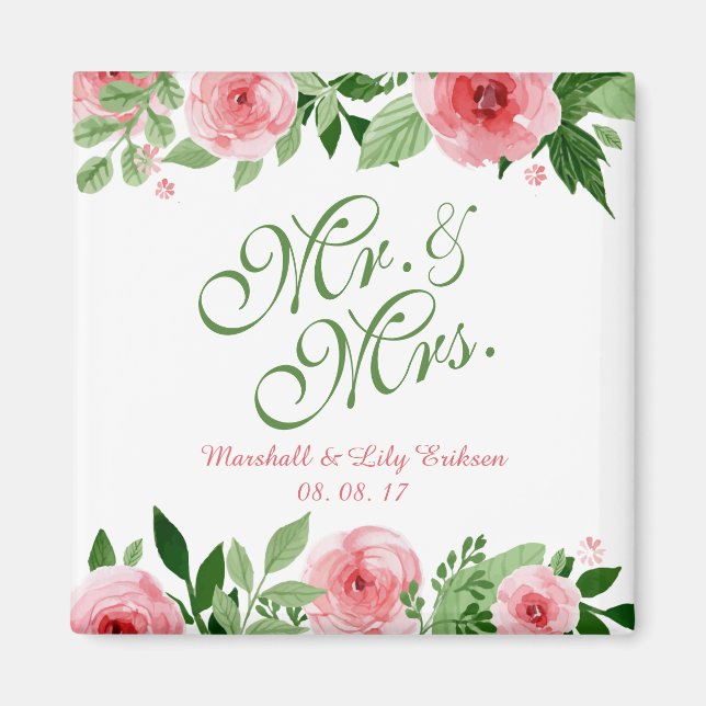 Lovely Personalized Floral Wedding | Magnet (Front)