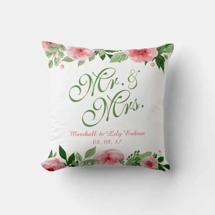 Lovely Personalized Floral Wedding Throw Pillow Zazzle
