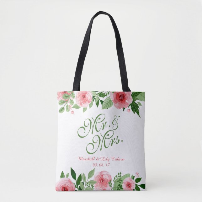 Lovely Personalized Floral Wedding Tote Bag (Front)