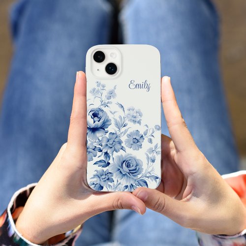 Lovely Personalized Watercolor Blue Roses  Case_Mate iPhone 14 Plus Case