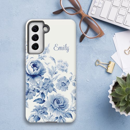 Lovely Personalized Watercolor Blue Roses  Samsung Galaxy S21 Case