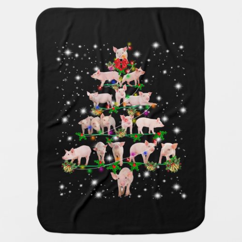 Lovely Pig Christmas Tree Covered By Flashlight Baby Blanket