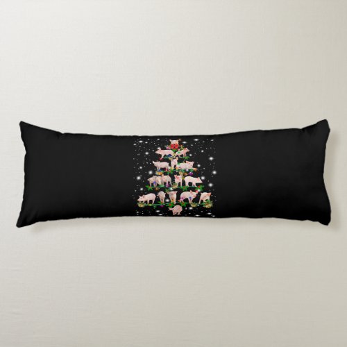 Lovely Pig Christmas Tree Covered By Flashlight Body Pillow