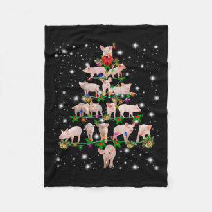 Lovely Pig Christmas Tree Covered By Flashlight Fleece Blanket
