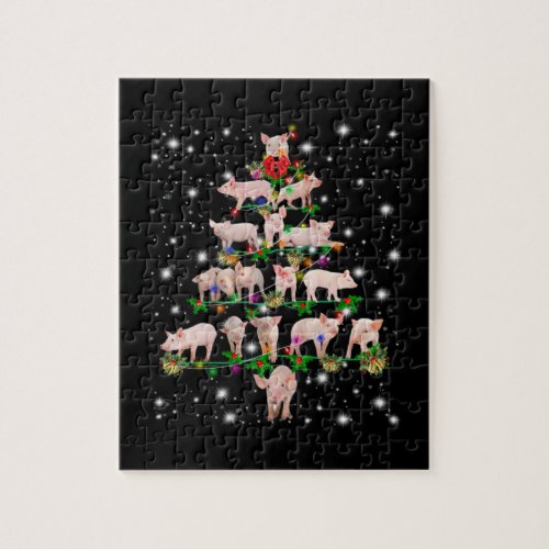 Lovely Pig Christmas Tree Covered By Flashlight Jigsaw Puzzle