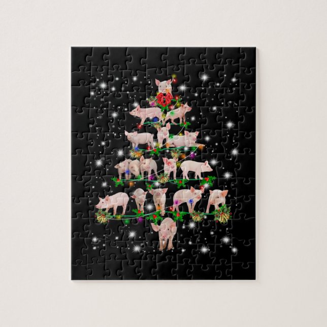 Lovely Pig Christmas Tree Covered By Flashlight Jigsaw Puzzle (Vertical)