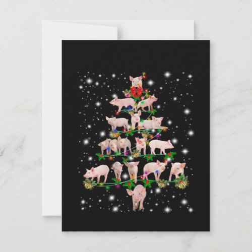 Lovely Pig Christmas Tree Covered By Flashlight Thank You Card