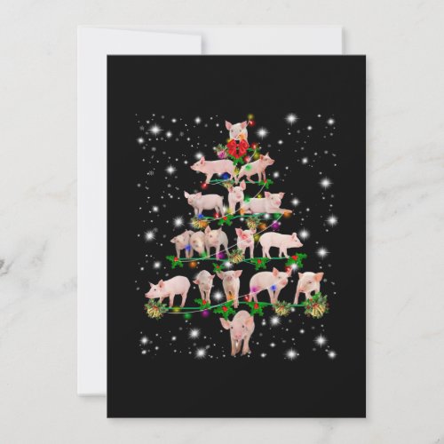 Lovely Pig Christmas Tree Covered By Flashlight Thank You Card