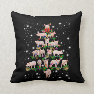 Lovely Pig Christmas Tree Covered By Flashlight Throw Pillow