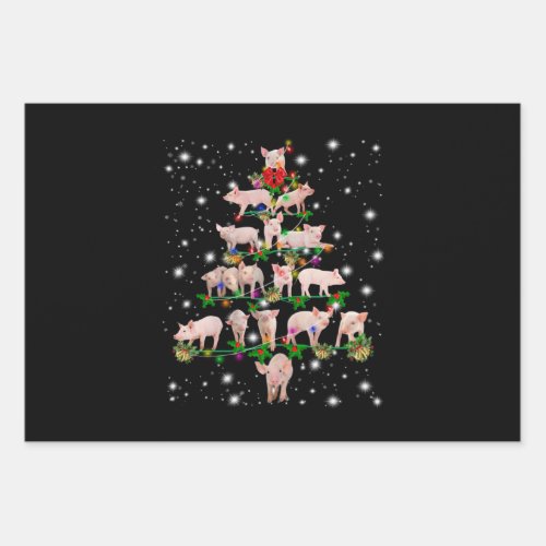 Lovely Pig Christmas Tree Covered By Flashlight Wrapping Paper Sheets