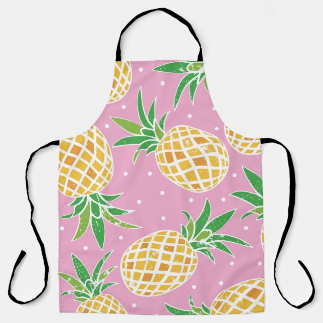 Lovely pineapple on grunge pink polka dots backgro apron (Front)