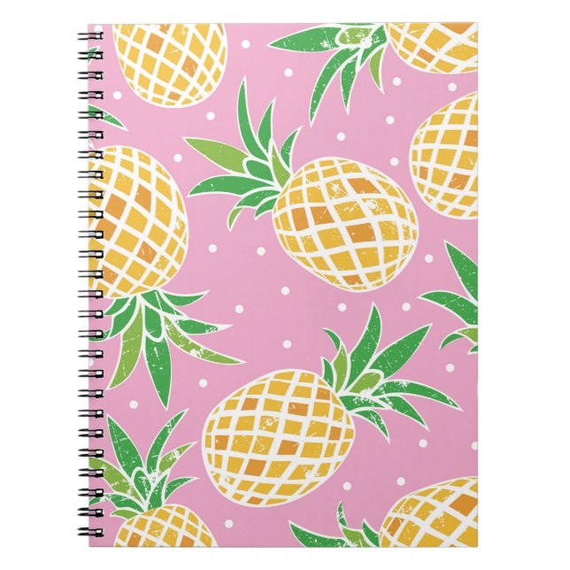 Lovely pineapple on grunge pink polka dots backgro notebook (Front)