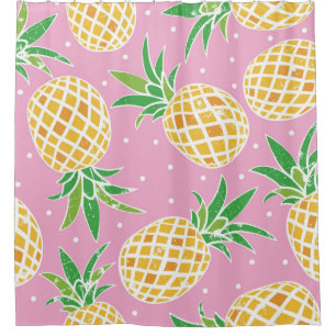 Lovely pineapple on grunge pink polka dots backgro shower curtain