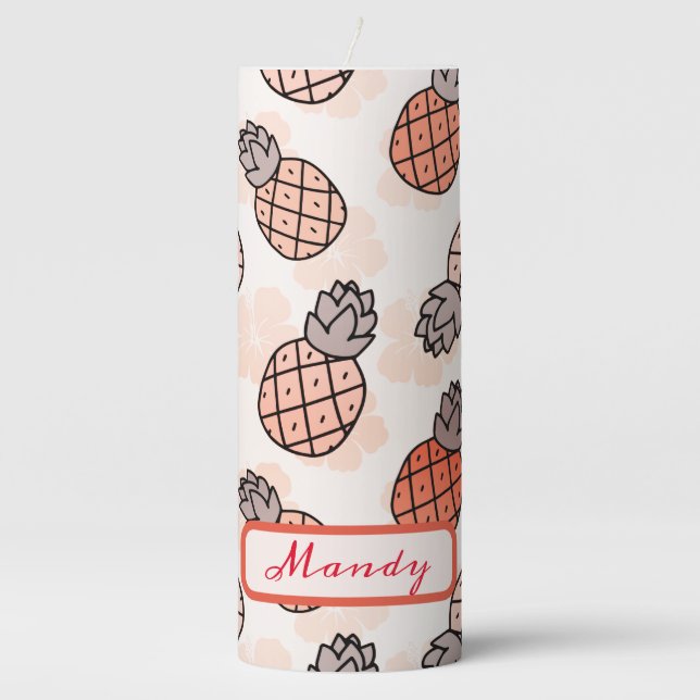 Lovely Pineapples Orange Colors Pillar Candle (Front)