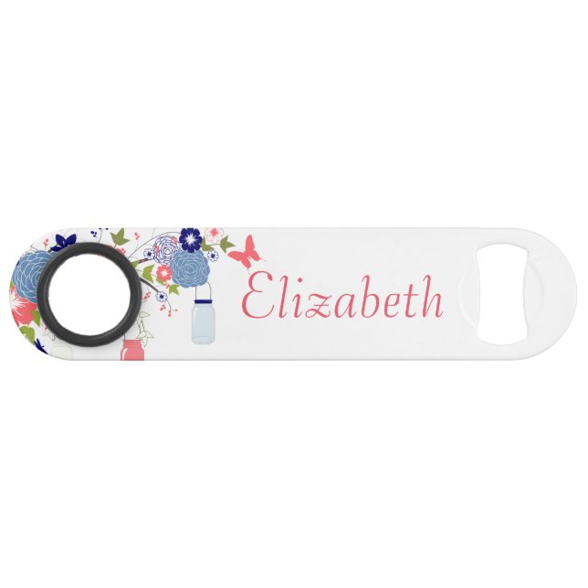 Lovely pink and blue floral bar key (Front (Horizontal))