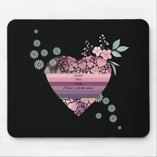 Lovely pink and purple heart with customizable nam mouse pad
