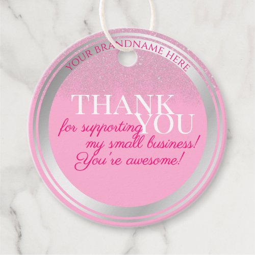 Lovely Pink and Silver Glitter Packaging Thank You Favor Tags
