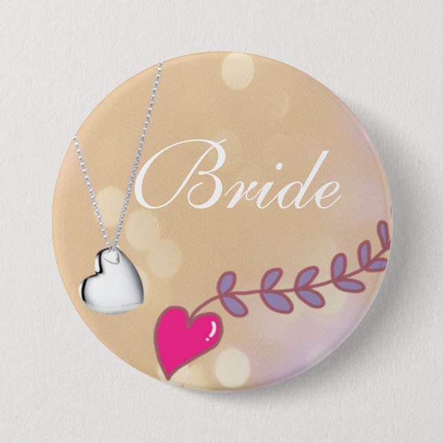 Lovely pink and silver heart bride wedding pinback button (Front)