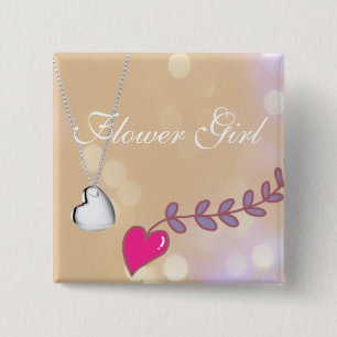 Lovely pink and silver heart flower girl wedding button