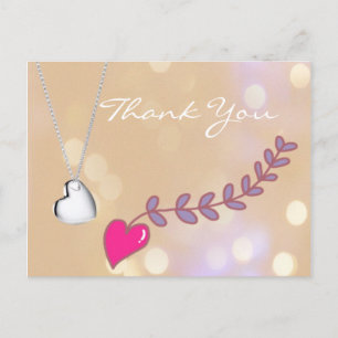Lovely pink and silver heart necklace  thank you postcard