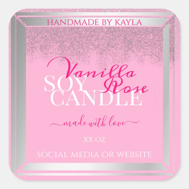 Lovely Pink and Silver Product Packaging Labels (Front)