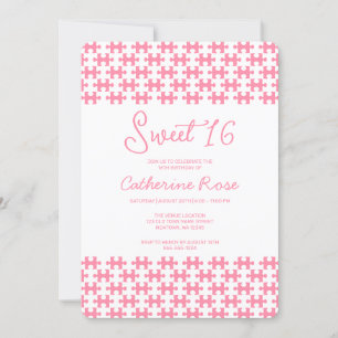 Lovely Pink And White Puzzle Checkered Sweet 16 Invitation