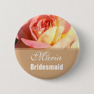 Lovely pink and yellow flower wedding name button. button