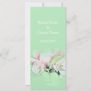 Lovely pink apple flowers in green wedding invitation