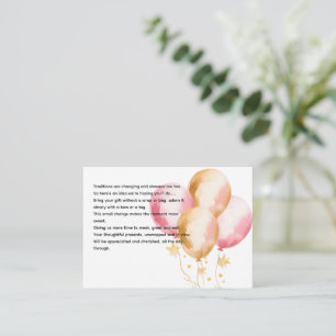Lovely Pink Balloons Shower Display Request Enclosure Card