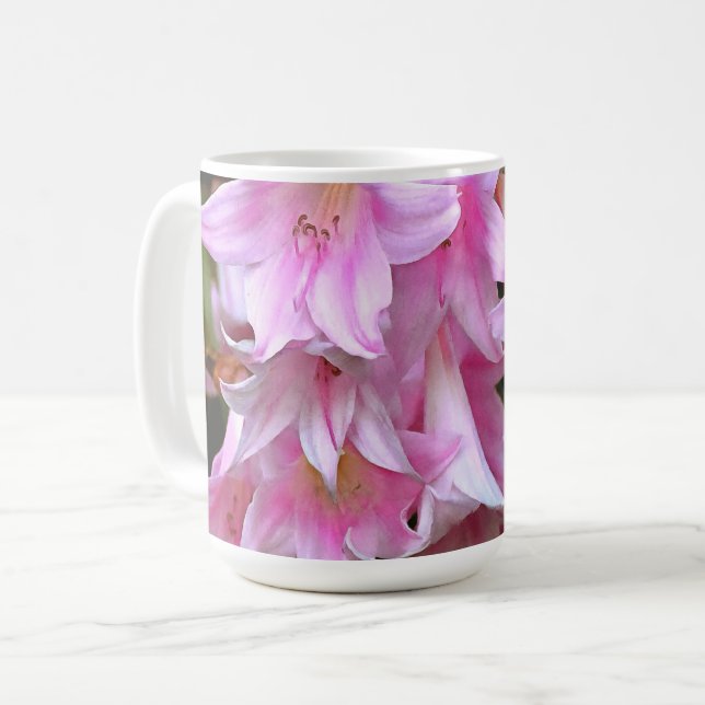 Lovely Pink Belladonna Amaryllis Lilies Coffee Mug (Front Left)