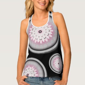 Lovely Pink Black Floral Emblem Racerback Tank Top