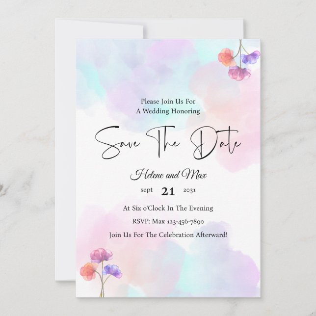 Lovely Pink & Blue Wedding Invitations (Front)