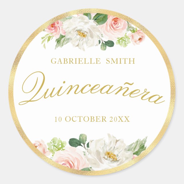 lovely pink blush floral Quinceanera sticker (Front)