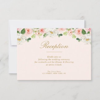 lovely pink blush flowers wedding reception card